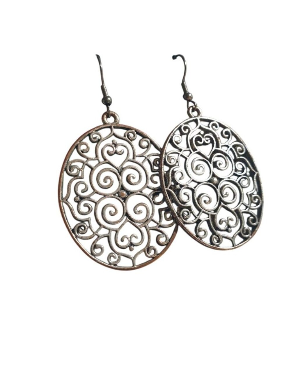 Oval Filigree Earrings Dangle Lightweight Metal Hook Boho Beach Jewelry Women